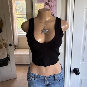 LA hearts by pacsun black ribbed deep v tank top fitted crop